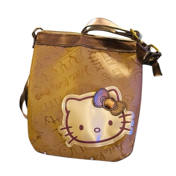 Hello Kitty Brown/Bronze Metallic Adjustable Strap Crossbody Canvas Bag - Picture 3 of 7